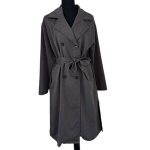 MAEVA Charcoal Gray Lightweight Double Breasted Trench Coat Small